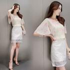 Set: Print Short Sleeve Chiffon Top + A-line Skirt