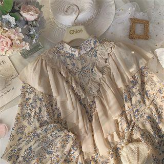 Ruffle Trim Floral Long-sleeve Blouse
