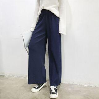 Plain High-waist Loose-fit Wide-leg Pants