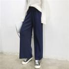 Plain High-waist Loose-fit Wide-leg Pants