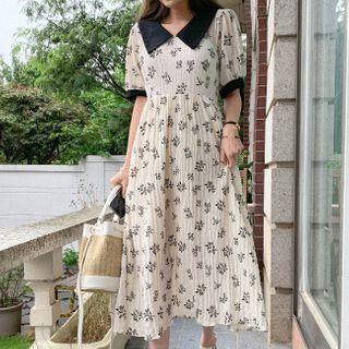 Contrast-trim Floral Print Dress Ivory - One Size