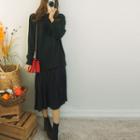 Mock Two-piece Pleated Sweatshirt Dress