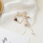 Non-matching Faux Pearl Alloy Heart & Tassel Earring 1 Pair - Gold - One Size