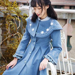 Embroidered Single Breasted Coat Dress
