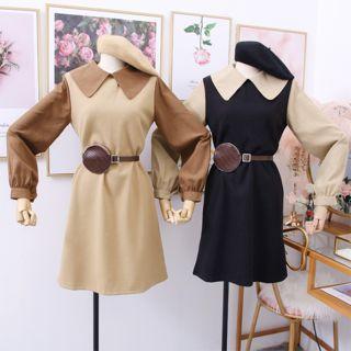 Peter Pan-collar Colorblock Mini Dress With Mini Waistbag