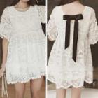 Elbow-sleeve Embroidered Lace Dress