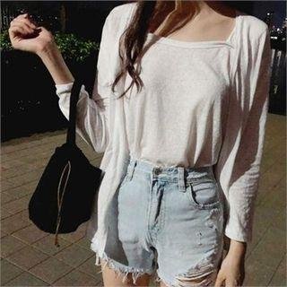 Set: Open-front Cardigan + Square-neck Sleeveless Top