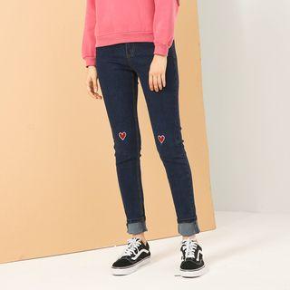 Floral Embroidered Tie-waist Straight Denim Fit Jeans
