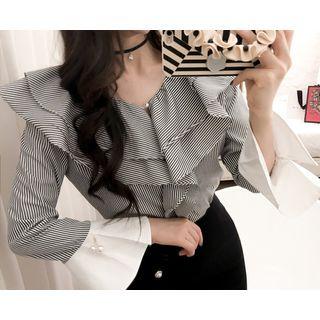 Faux-pearl Button Tiered-ruffle Blouse
