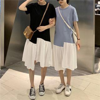 Short-sleeve Frill Hem Asymmetric T-shirt Dress