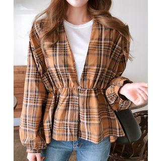 Band-waist Plaid Cardigan