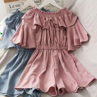 Boatneck Ruffled Chiffon Playsuit In 8 Colors