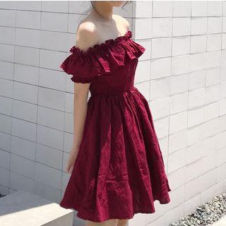 Off Shoulder Short-sleeve Midi Dress As Shown In Figure - One Size