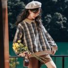 Mock Two-piece Plaid Sweatshirt Almond - One Size