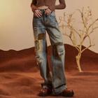 High Waist Washed Distressed Loose Fit Jeans