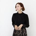 Mock-neck Lace-panel Velvet Top