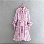 Tie Neck Dotted Long-sleeve A-line Dress