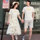 Couple Matching Short-sleeve Lettering T-shirt / Shorts / Midi A-line Mesh Skirt