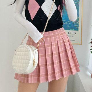 Pintuck Plaid Mini Tennis Skirt