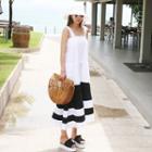 Color-block Flared Long Sundress White - One Size