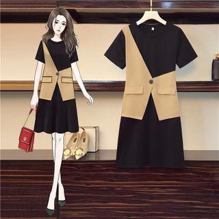 Asymmetrical Mock Two-piece Short-sleeve Dress