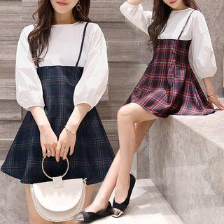 3/4-sleeve Panel Minidress