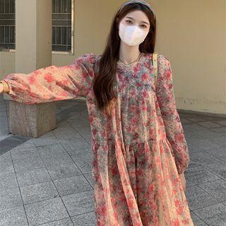 Floral Midi A-line Dress Pink Floral - Gray - One Size