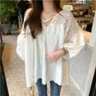 Cutout Long-sleeve Loose-fit Top White - One Size