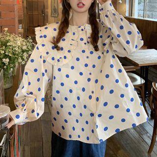 Dot Peter Pan Collar Long-sleeve Shirt