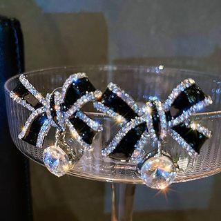 Bow Rhinestone Alloy Earring 1 Pair - Black & Silver - One Size