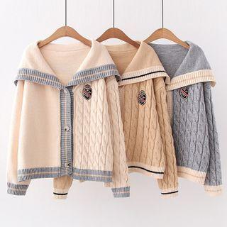 Embroidered Cable-knit Collared Cardigan