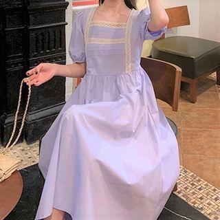 Square Neck Puff Sleeve Lace Dress