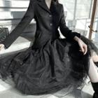 Plain Single-breasted Slim-fit Long-sleeve Blazer / Plain High-waist Loose-fit Mesh Skirt