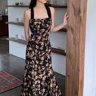 Sleeveless Lace-up Back Floral Print Midi Dress