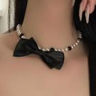 Faux Pearl Bow Choker Off-white & Black - One Size