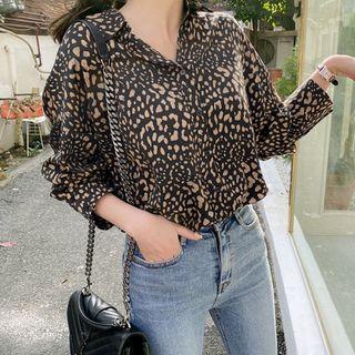 Plus Size Wide-cuff Leopard Shirt