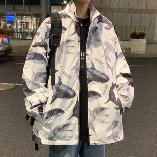 Shark Print Zip-up Jacket