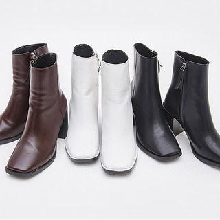 Square-toe Block-heel Short Boots