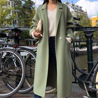 Single Button Woolen Coat Green - One Size