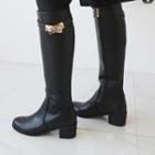 Faux-leather Buckled Long Boots