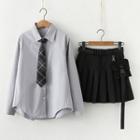 Neck Tie Shirt / Pleated Skirt / Set