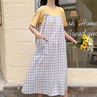 Spaghetti Strap Plaid Midi Shift Dress