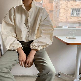 Stand-collar Boxy Cropped Safari Jacket