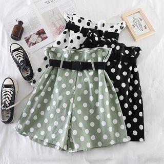 Dotted High-waist Shorts With Belt