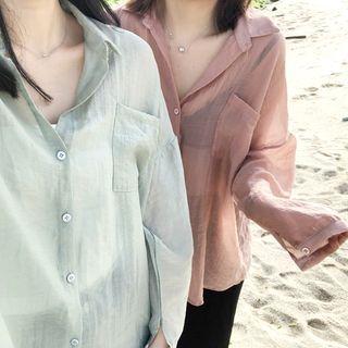 Plain Long-sleeve Loose-fit Shirt / Plain Camisole Top