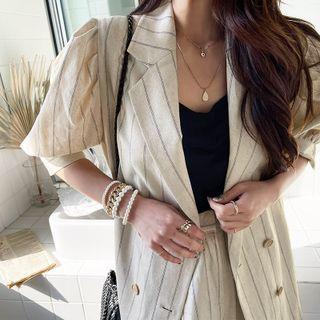 Pinstripe Puff-sleeve Blazer