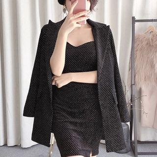 Set: Spaghetti Strap Bodycon Dress + Single-breasted Blazer