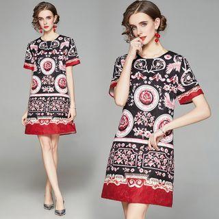 Short-sleeve Jacquard Shirt Dress