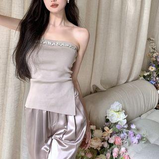 Embellished Tube Top / Plain Pants