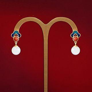 Cloud Faux Gemstone Sterling Silver Dangle Earring 1 Pair - Blue & Red & White - One Size